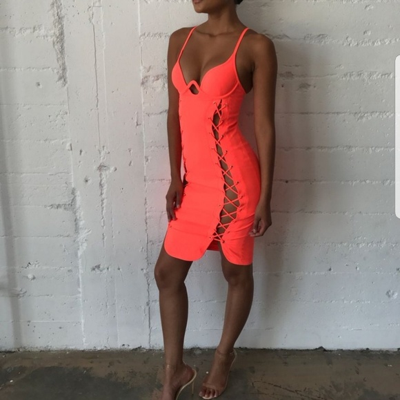 House of CB Dresses & Skirts - Sale!House of cb"ila" bright coral laceup dress